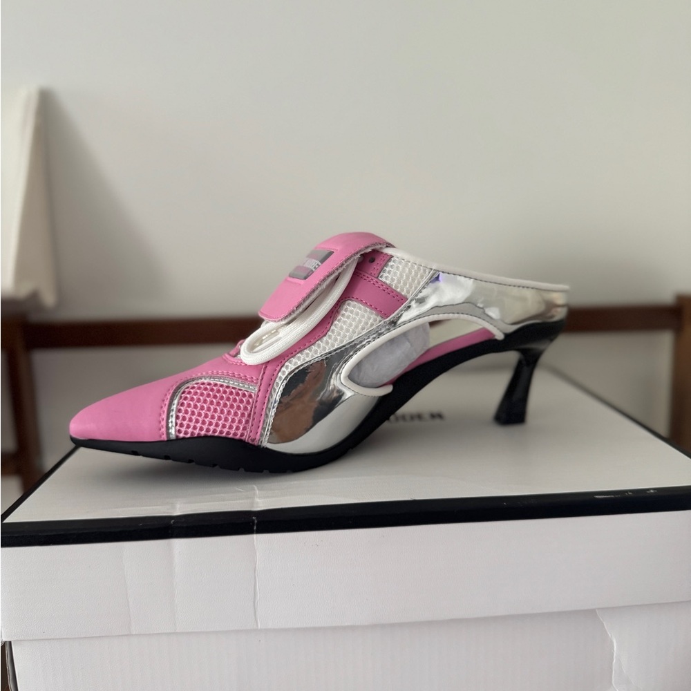 Steve Madden Pink and Silver Pointed Kitten Heel Mule